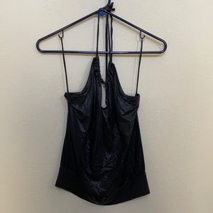 Express black print backless halter top